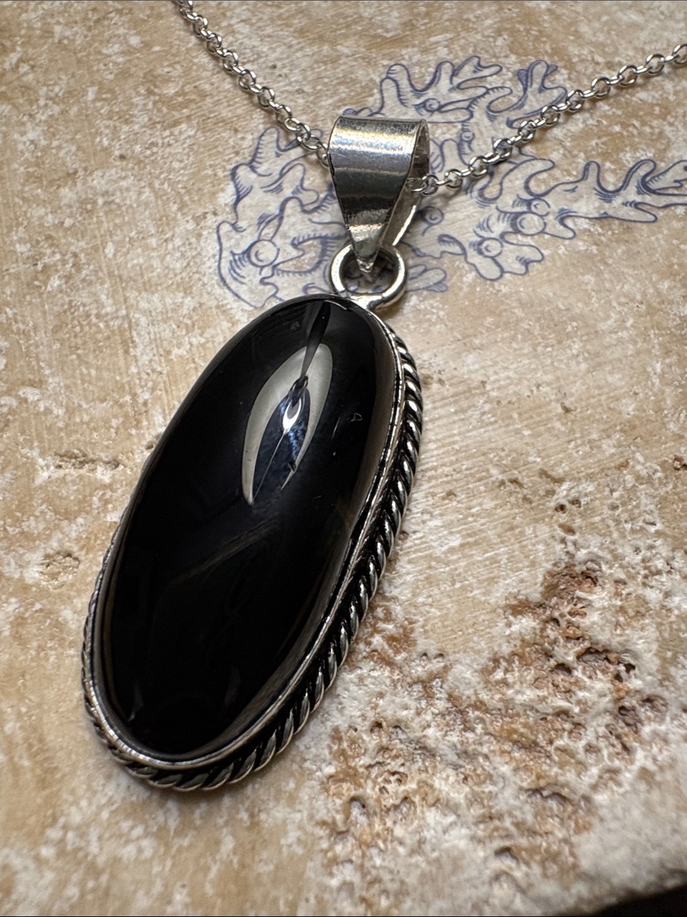 Sterling Silver Black Onyx Oval Pendant Necklace - Timeless Women’s Jewelry